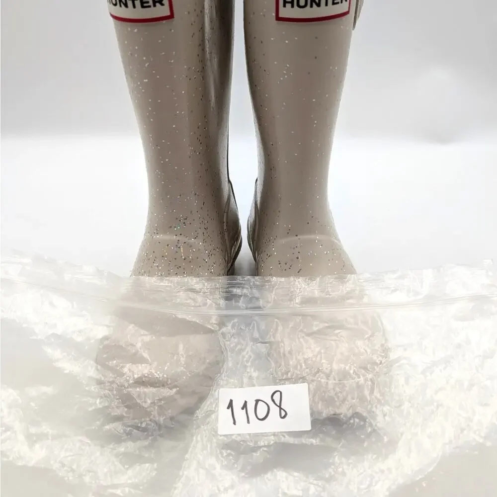Hunter Original Giant Glitter Waterproof Rain Boots Kids' Ivory Size US13 EU31
